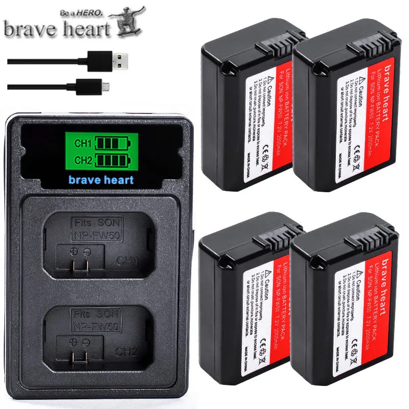 Brave сердце 4x bateria NP-FW50 NP FW50 NPFW50 батареи для sony NEX 5T 5R 5TL 5N 5C 5CK A7R A7 F3 3N 3CA55 A37 A5000 - Цвет: charger and 4battery