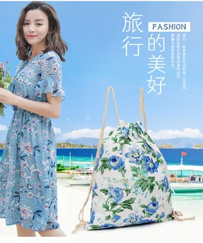 

Canvas Drawstring Bag,Flower Swimming Bag,Yoga Bag,Cycling Bag,Summer Vacation Bag,31*1*35cm