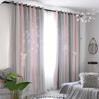 

Simple Hollow Stars Vertical Strip Curtains Window Curtains For Living Room Girls Hoom Decor Curtain Blackout Finished Curtain