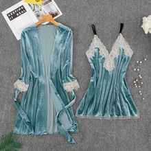 Сексуальный велюровый Женский комплект из 2 предметов, топ на бретелях, пижама, кимоно, одежда для сна, зимняя Домашняя одежда, ночная рубашка, костюм, халат, банное платье, ночная рубашка, M-XL