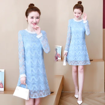 

womens plus size L-5XL lace dress spring autumn XXL XXXL 3XL XXXXL 4XL long sleeve loose slim Casual party blouse blusas dresses