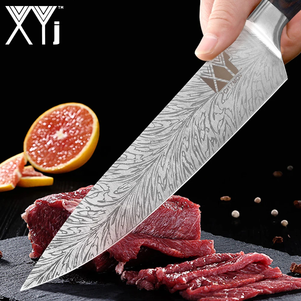 XYj Нержавеющая сталь Кухня Ножи комплекты с рисунком в виде пера ключ ножом