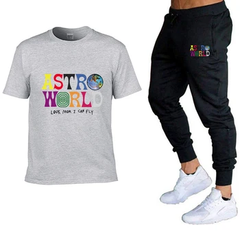 

Large size solid color sportswear suit men's sports pants summer quick-drying t-shirt black trousers pants suit sports men