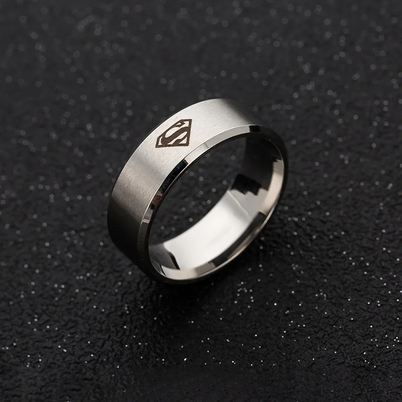 

KAMAF 2 PCS/pack Laser marking Superman men's stainless steel ring superman Europe and the United States tide men's jewelry