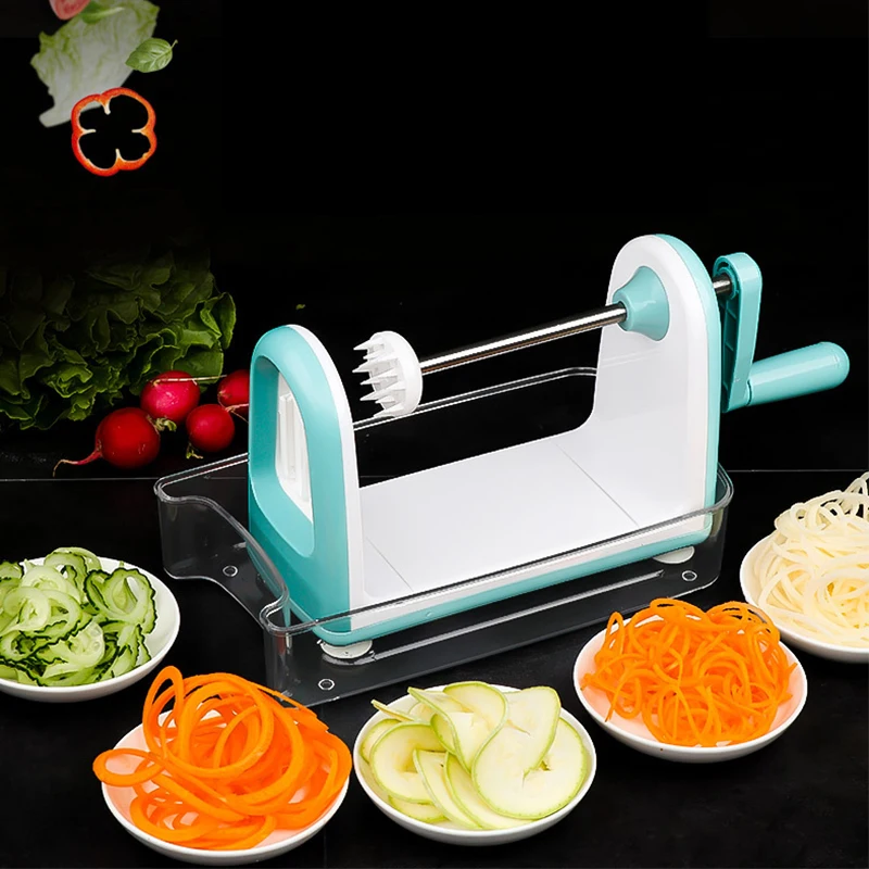 Kaufen 5 klingen Gemüse Spiralizer Slicer Slicer Spaghetti Maker mit Lebensmittel Behälter für Zucchini Nudeln Küche Werkzeuge