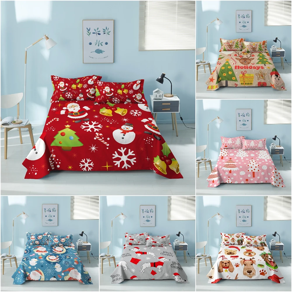 Cartoom Santa Claus Snowman Bed Sheet 