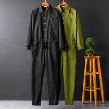Новинка, мужской осенний Черный Зеленый комбинезон с длинным рукавом для мужчин, Свободный комбинезон, рабочая одежда, комбинезон, повседневные брюки-карго