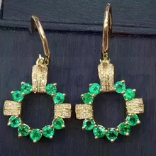 Природные происхождения изумруд круглая капля серьга 925 стерлингового серебра ювелирные украшения 0.5ct* 2шт драгоценный камень# R982901