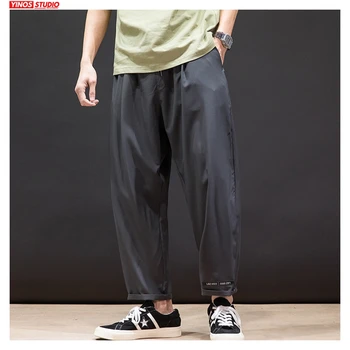 

Dropshipping 2020 Men Summer Black Casual Pants Men Chinese Style Loose Streetwear Ankle-Lenrtg Toursers Male Oversize Pants