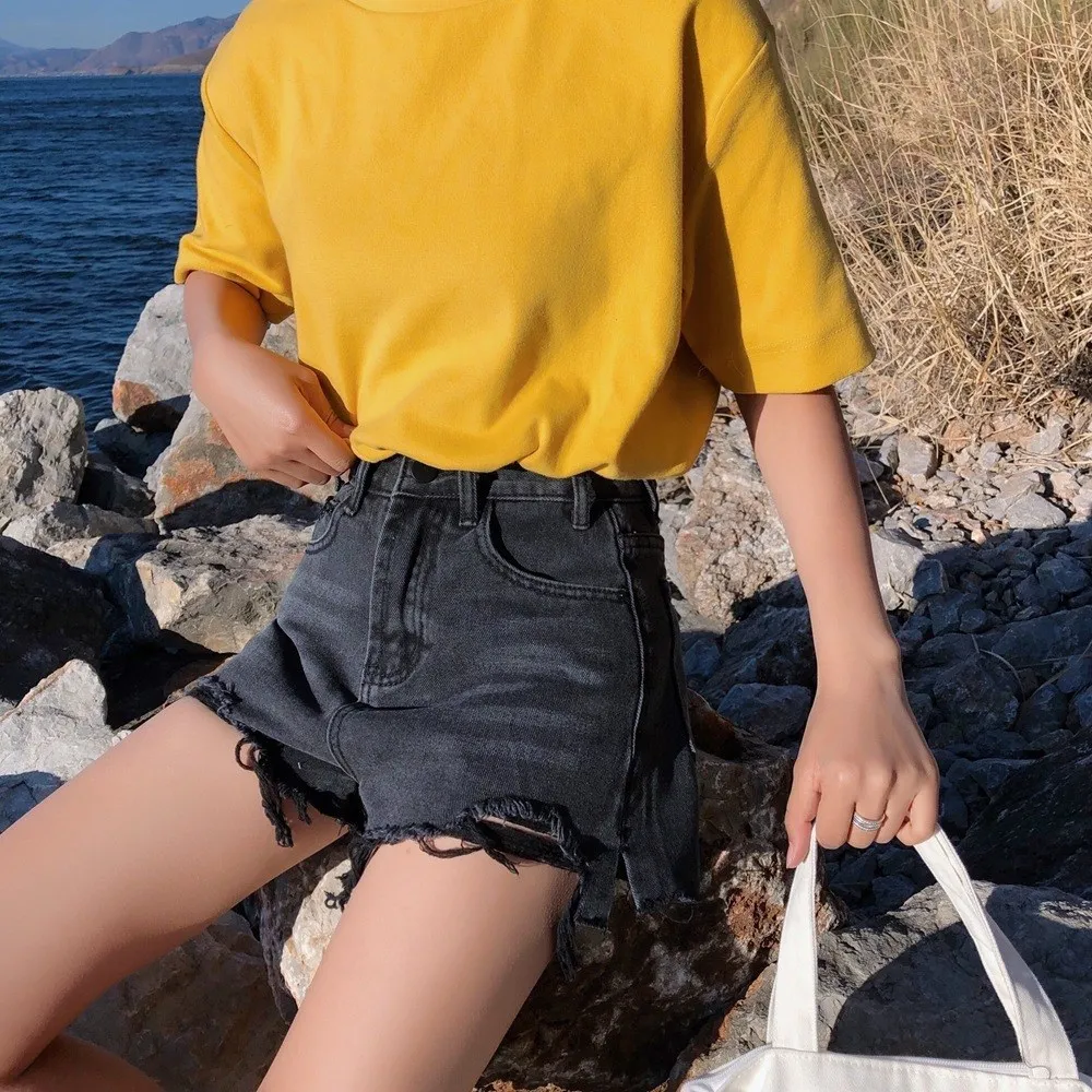 2019 модные женские туфли летние отверстие мини шорты для женщин с высокой талией бахромой теплые джинсовые шорты карманы повседневные шорты
