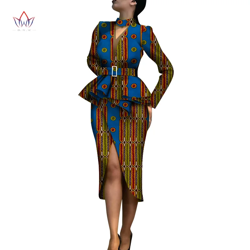 Новые весенние африканские костюмы с юбкой Дашики для женщин, элегантный женский комплект с юбкой, femme Bazin Riche, хлопковый комплект размера плюс, два предмета, WY4324 - Цвет: 3