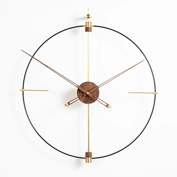 

Creative Modern Luxury Wall Clock Metal Gold Walnut Office Luxury Large Size Clocks Wall Home Decor Living Room Reloj Gift D055