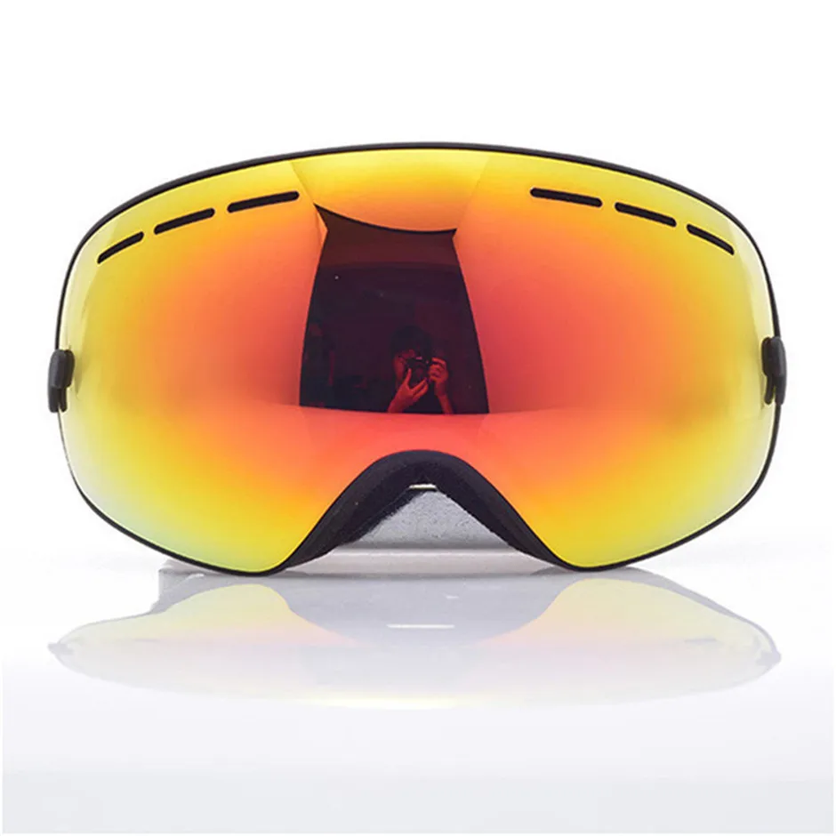 Бренд лыжи очки с коробкой двойные слои Анти-туман большой видение маска очки Мотокросс женские зимние сноуборд Снегоход очки - Цвет: black frame red lens