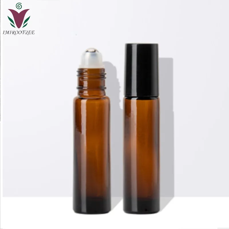 

3pcs/lot 10ml Amber Roll On Glass Essential Oil Bottle with Black Caps for Aromatherapy Perfume