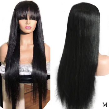 

LUFFYHAIR Silky Straight Full Lace Human Hair Wigs With Bangs Pre Plucked 100% Brazilian Remy Human Hair Full Wigs 150% Density