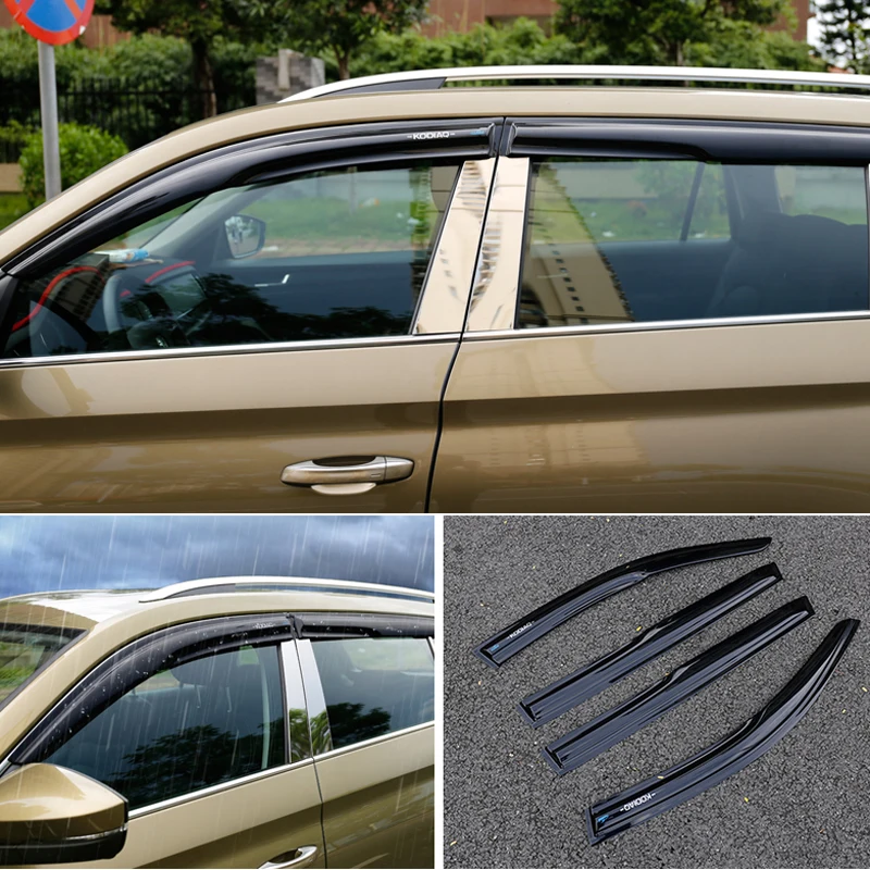For Skoda Kodiaq Karoq Mugen Style Window Visor Vent Gard 4Pcs with Chrome Line