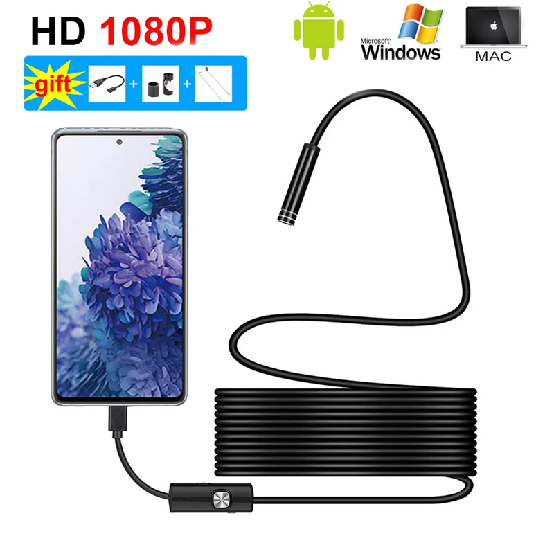 1080P HD Mini Android Endoscope Camera 1M 2M 3.5M 5M MicroUSB/USB/TYPE C  Inspection Video Camera Snake Borescope Tube