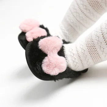 

Newborn Baby First walker Toddler Soft Soled Anti-Slip Solid Butterfly Knot Shoes Infant Flock Cotton shoes for 0-18M Baby w