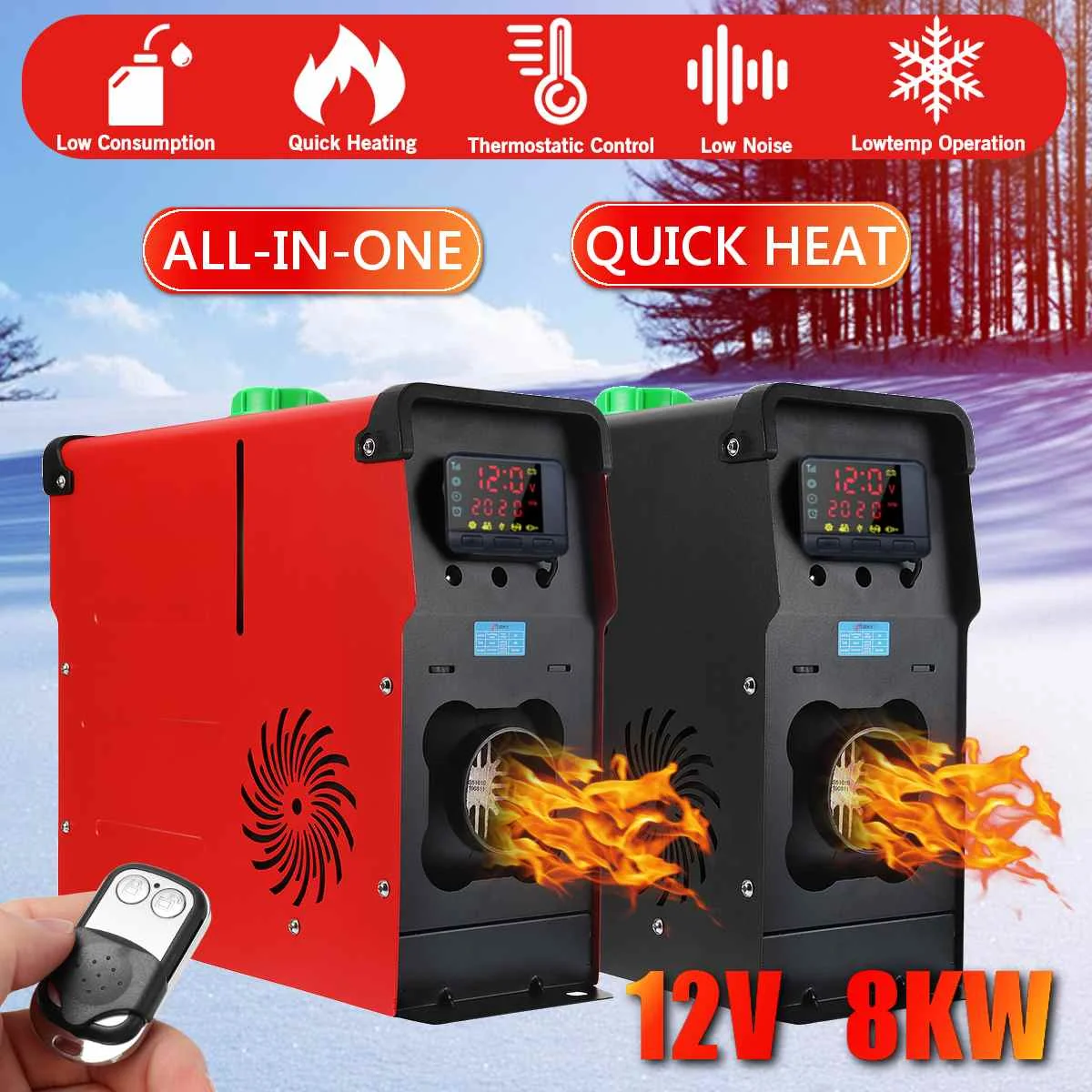 

8KW All In One Air Diesels Heater 12V 1-Hole Car Heater For Truck Motor-Home Caravan Boat Bus +LCD Switch Monitor Remote Control