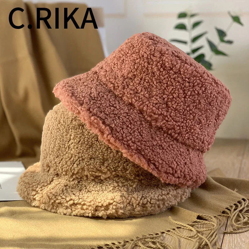 Женская шапка ведро из искусственного меха модная однотонная теплая уличная