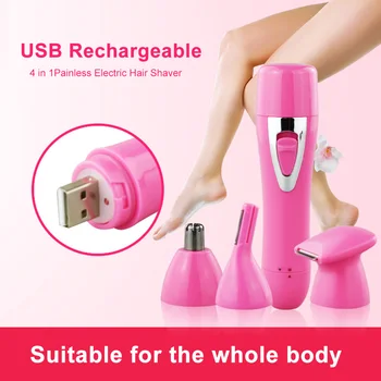 

4 in 1 Painless Electric Hair Shaver Eyebrow Trimmer Nose Hair Trimmer Face Hair Remover and Body Shaver USB Rechargeable