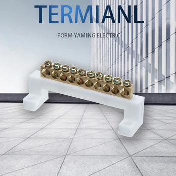 

10 Positions Electric Cable Connector Terminal Block Barrier Strip Bar Screws White Bridge Design Zero Line Copper Grounding