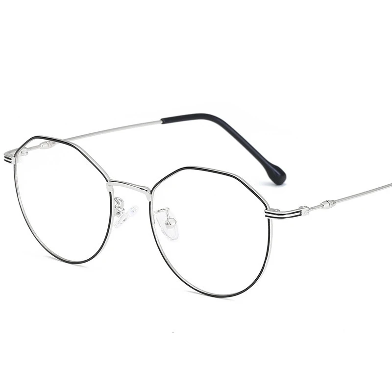 Black silver Новые плоские линзы Модные круглые линзы оправа для миопии линзы рамка для мужчин и женщин - Цвет оправы: Black silver