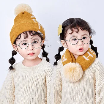 

New Toddler Hat Scarf Dual-use Autumn Winter Boys Girls Baby Knitted Hat Warm Earmuffs Pompom Hats F16716CH