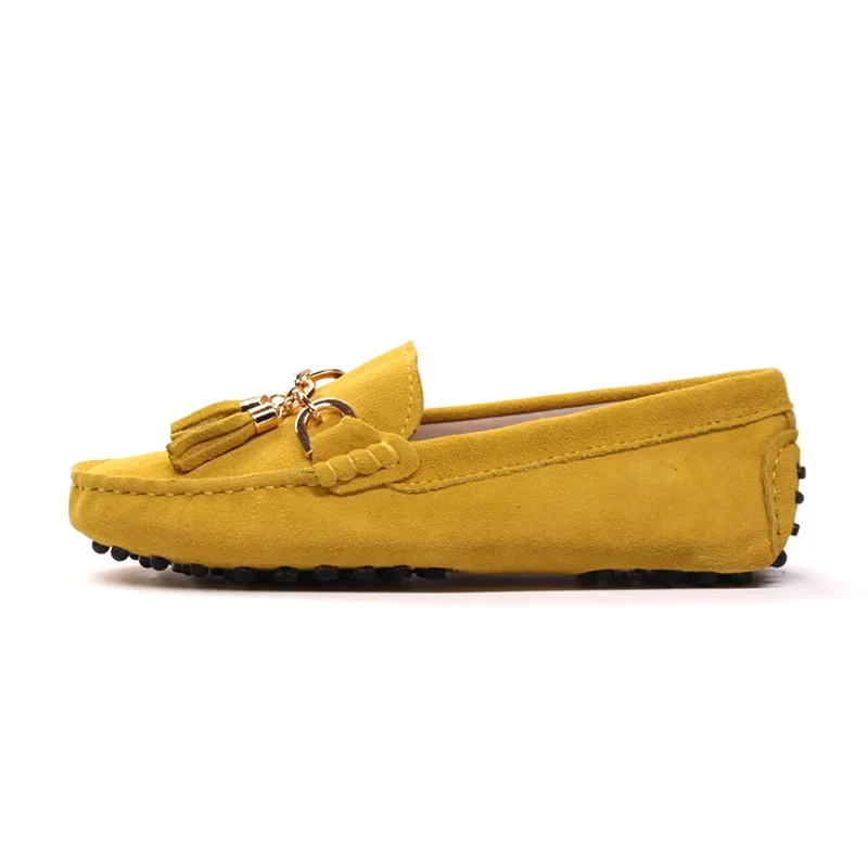YELLOW MIYAGINA/Новинка года; повседневная женская обувь; женские лоферы из натуральной воловьей кожи; мокасины; модная женская обувь на плоской подошве без застежки - Цвет: YELLOW