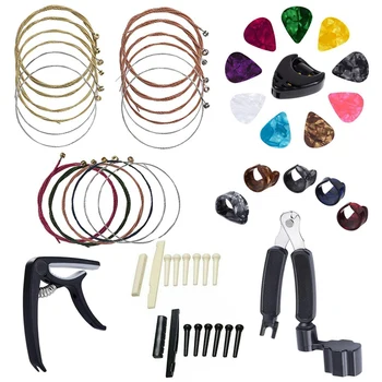 

34 PCS Guitar Accessories Kit Including Guitar Picks,Capo,Acoustic Guitar Strings,3 in 1String Winder,Bridge Pins,6 String Bone