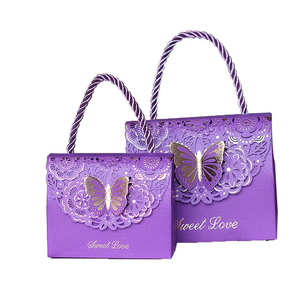 

20 Pcs Folding Hand-held Candy Box Bag Hollow Carved Butterfly Wedding Gift New