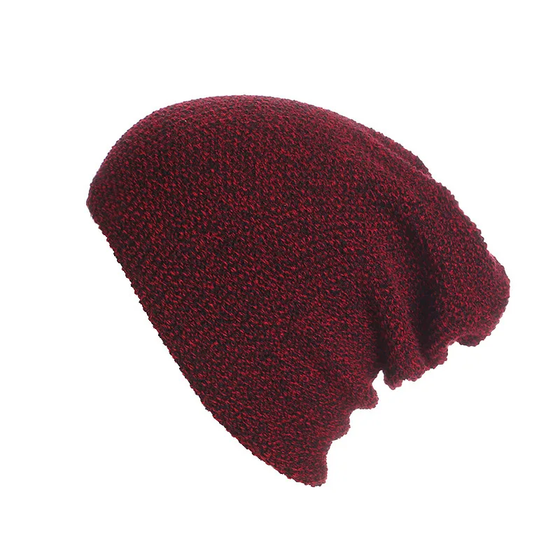 Шапочка унисекс повседневные Шапки для зимы вязанная хип-хоп шапка длинный дизайн эластичный Gorros Простые Модные шапки - Цвет: Бургундия