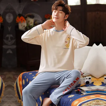 

Men's Pajamas Spring and Autumn Style Cotton Long-sleeved Sommeil Tops Men's Home Service Thin Suit Can Be Worn Outside Fashion