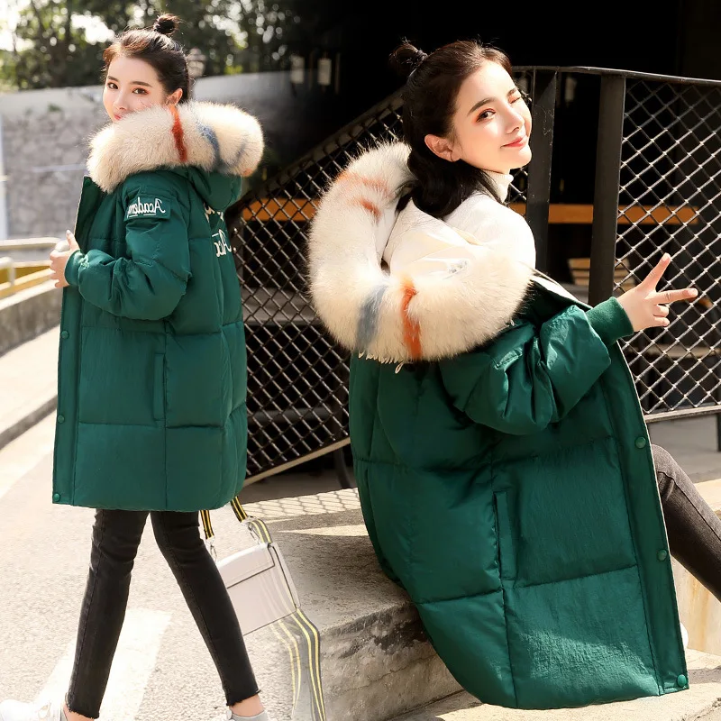 #*Cheap YUSHU Women Long Sleeve Hooded Winter Coats Thickened Jacket Coat Loose Cotton Ladies Parka Fur Collar Outerwear