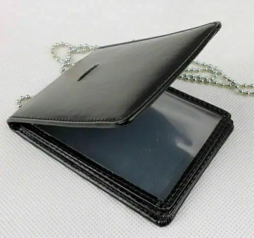 Tactical Black Leather Military Badge ID Card Wallet Holder Case With Neck Chain armyshop2008
