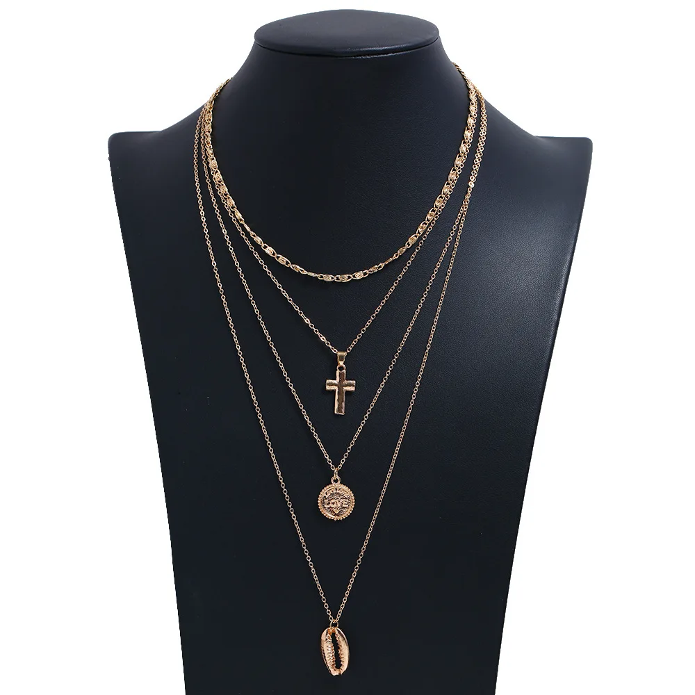 

A1614 Europe And America Multistory Necklace Alloy Cross LOVE Shell Pendant Necklace Combination