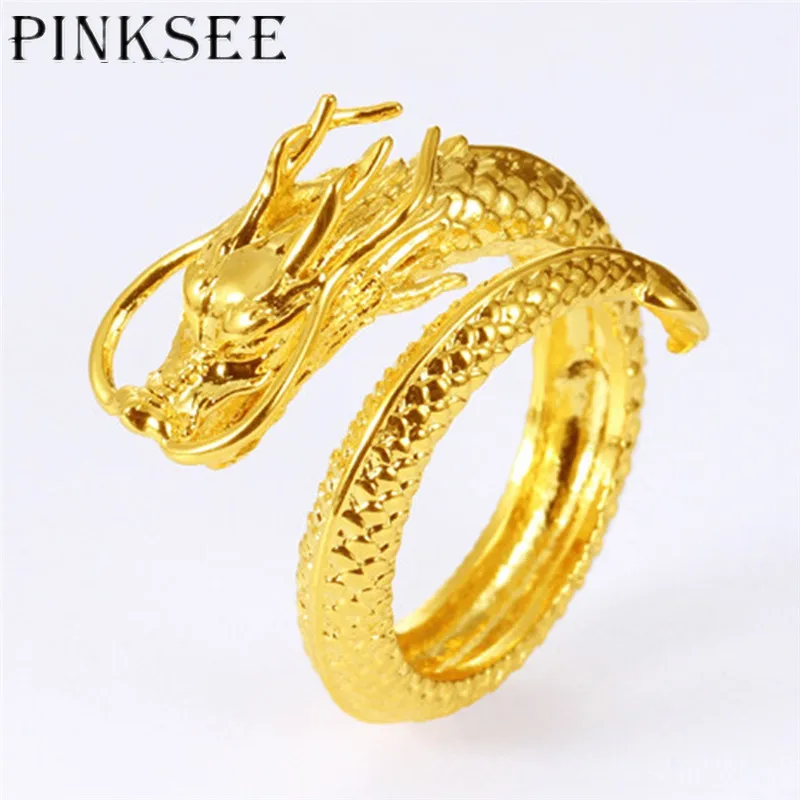 Pinksee 2019 модные роскошные золотой дракон дизайн Открытое кольцо для женщин и