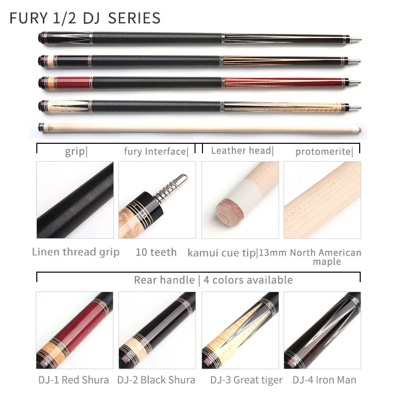 US $920.44 New Fury Professional DJ Series Billiards Pool Cue Kit 13mm KAMUI Tip Technology Handmade Stick Kit Excellent Maple Bliiards