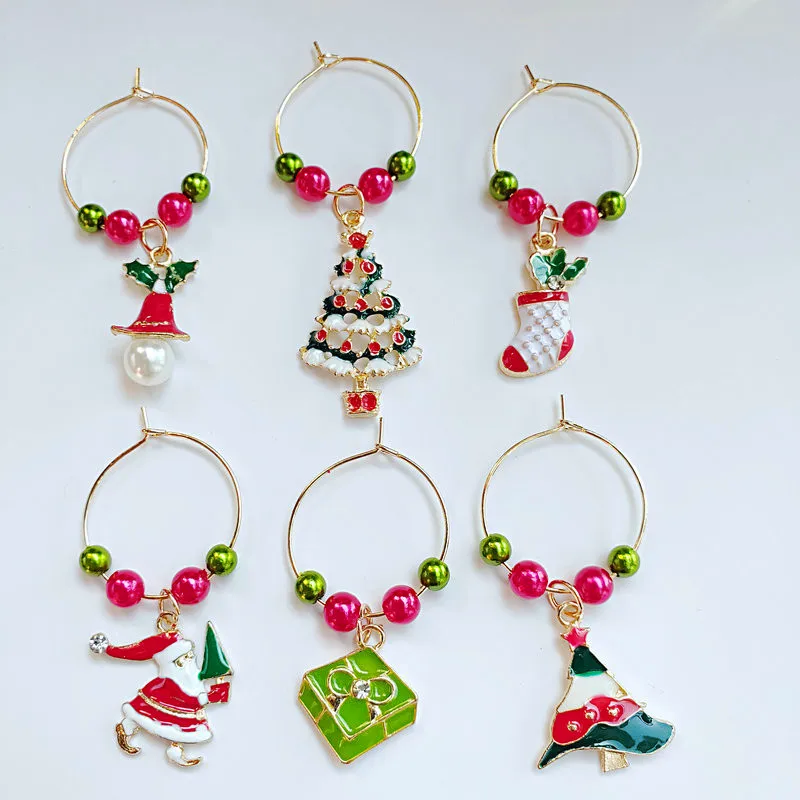 6 Pieces Christmas Party Wine Glass Marker Charms Rings Marker Bar Table Decorations