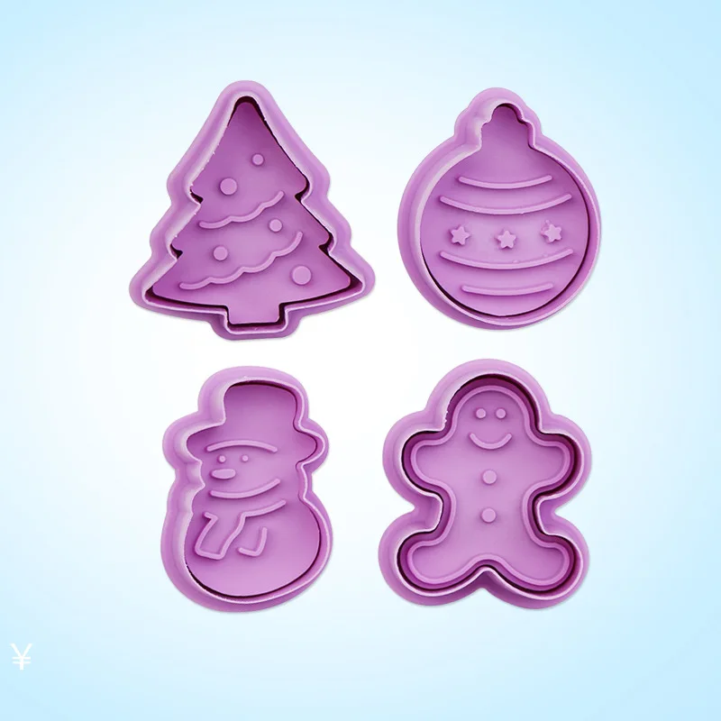 

3d Three-dimensional Christmas Cookie Mold Christmas Tree Gingerbread Man Snowman Decoration Ball Push-type Fondant Cookie Mold