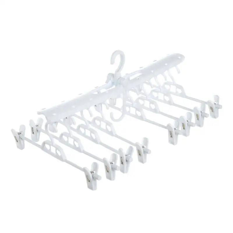 

Multi-functional Foldable Pants Hanger White Telescopic Multi-layer Shirt Drying Rack Sock Clip Plastic Home Storage Supplies