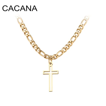 Crystal Round Hollow Cross Necklace For Women And Men Stainless Steel Cuban Chain Necklaces New Statement Wedding Jewelry S761