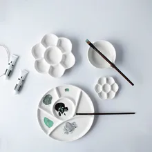 Paleta multigrades de cerâmica, 2 peças, pintura em aquarela branca, de porcelana, suprimentos de arte