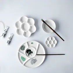 2 Piece Simple Ceramic Multi-grid Palette Watercolor Painting White Porcelain Color Palette Art Supplies