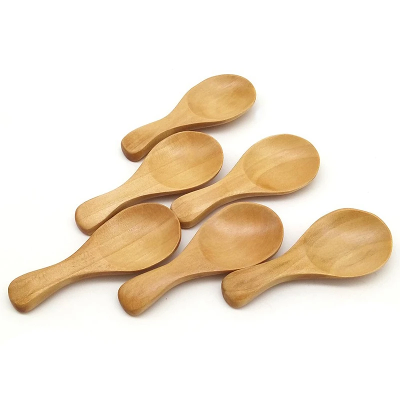 8Pcs Small Wooden Salt Spoon Solid Wood Condiments Spoon Handmade Honey Teaspoon Seasoning Sugar Coffee Tea Jam Mustard Ice Crea