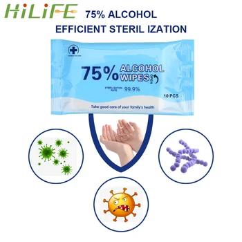 

HILIFE 75% Alcohol Wet Wipe Sterilization Antiseptic Pads 10pcs/Bag Skin Cleaning Care Desinfection Alcohol Wipes