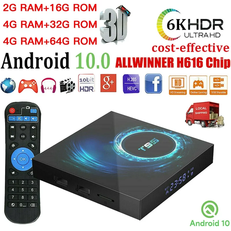 ТВ приставка T95 Android 10 0 4k 6k 4 Гб 32 ГБ 64 2 ГГц Wi Fi Bluetooth 5 четырехъядерный процессор телеприставка медиаплеер