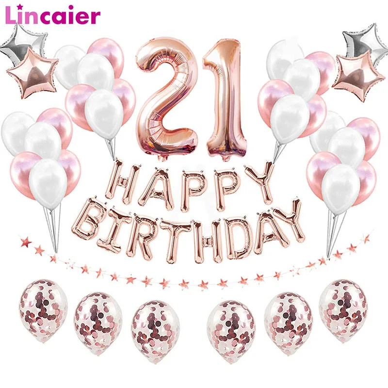 

21st Birthday 38pcs Rose Gold Happy Birthday Balloons Set Birthday Party Decorations Adult Anniversary Garland Supplies Decor