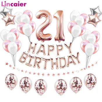 

21st Birthday 38pcs Rose Gold Happy Birthday Balloons Set Birthday Party Decorations Adult Anniversary Garland Supplies Decor