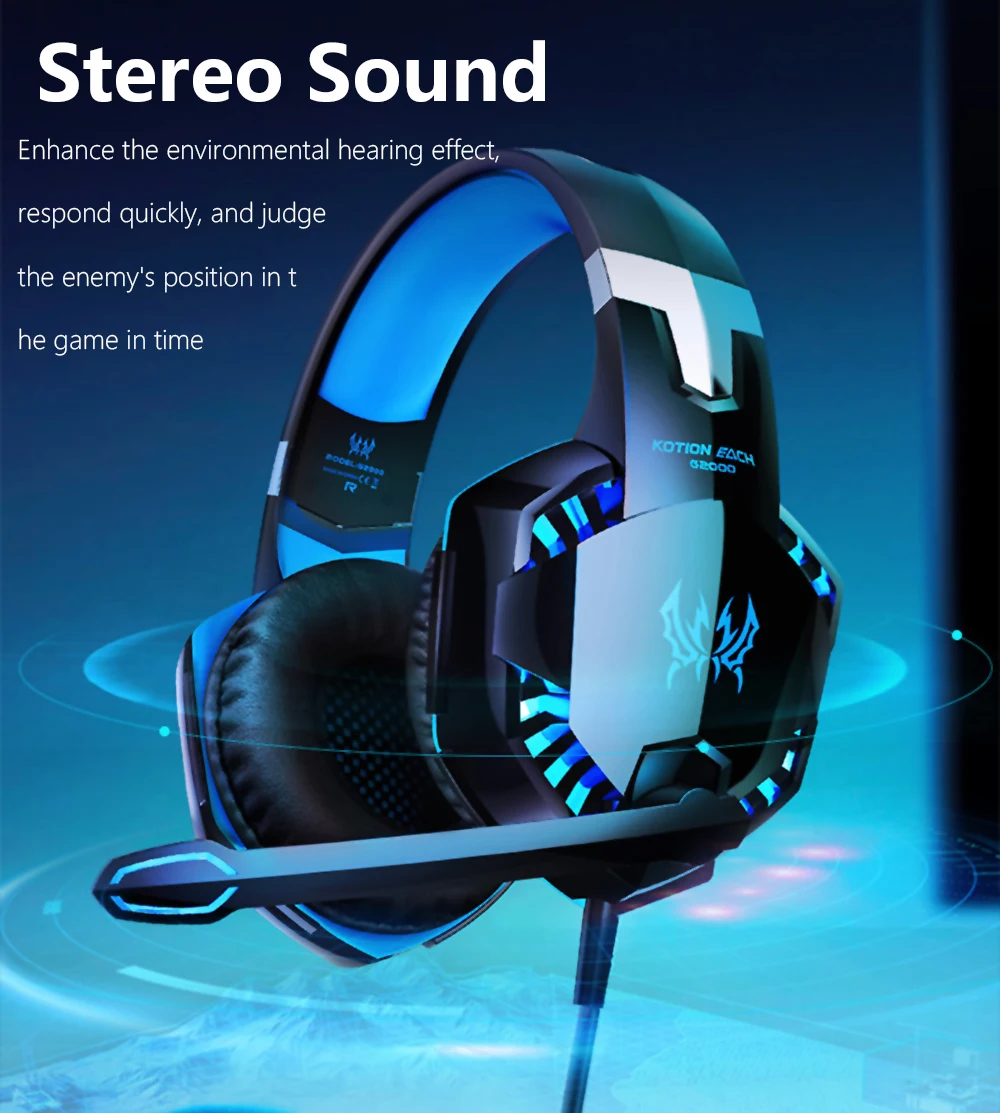 KOTION EACH Gaming Headphones Headset Deep Bass Stereo wired gamer Earphone Microphone with backlit for PS4 phone PC Laptop